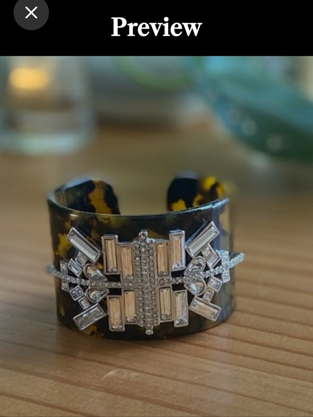 Lia Sophia Tortoiseshell Cuff Bracelet with Clear Crystals- SMALL WRIST